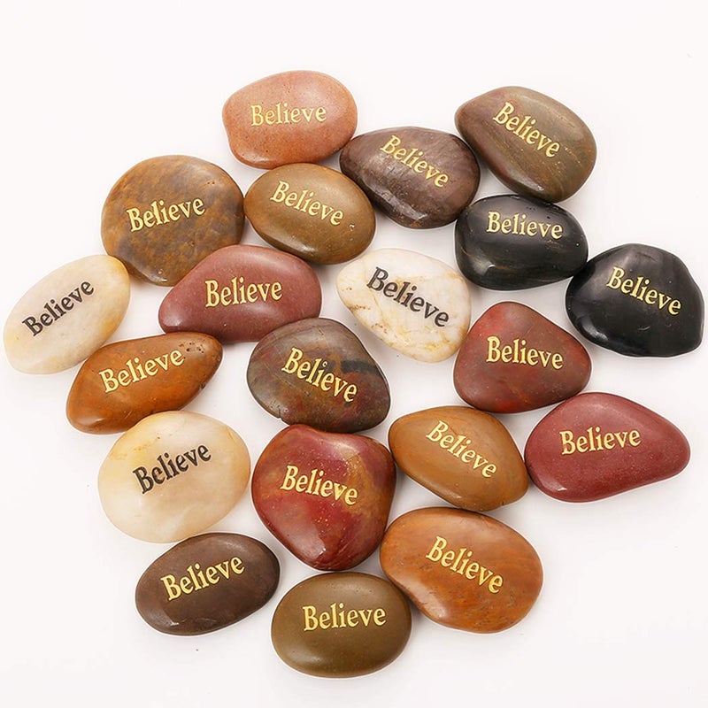 ROCKIMPACT 50PCS Believe Believe Stone Engraved Rocks Inspirational Gifts Prayer Stones Zen Chakra Gratitude Rocks Palm Pocket Motivation Encouragement Rocks Wholesale Believe Rock, 2"-3" Each - Image 3